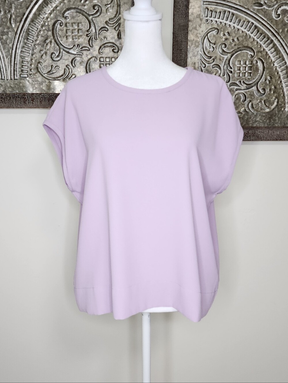 Wynne Layers Women's Lavender Short Sleeve Boxy Layering Blouse Small Oversized